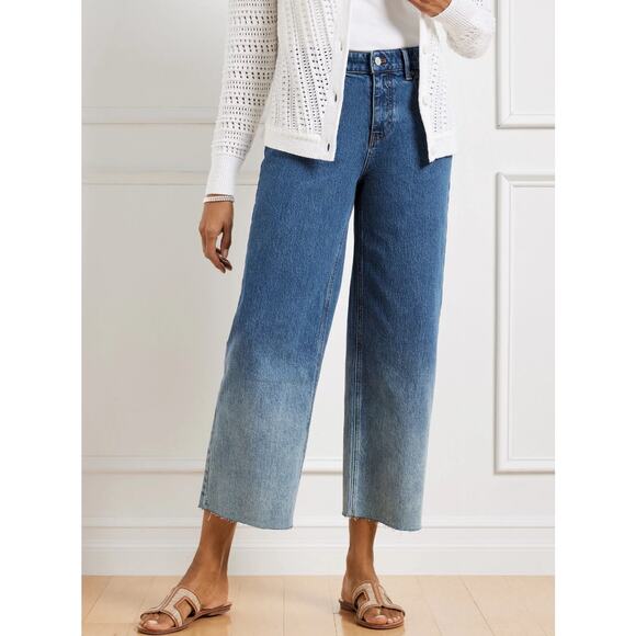 NWT Talbots Womens 22WP Plus Petite Wide Leg Crop Jean Ombre Dip Dye Frayed‎ Hem - Picture 2 of 16